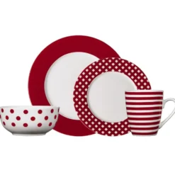 Kenna Red 16 Piece Dinnerware Set, Service for 4