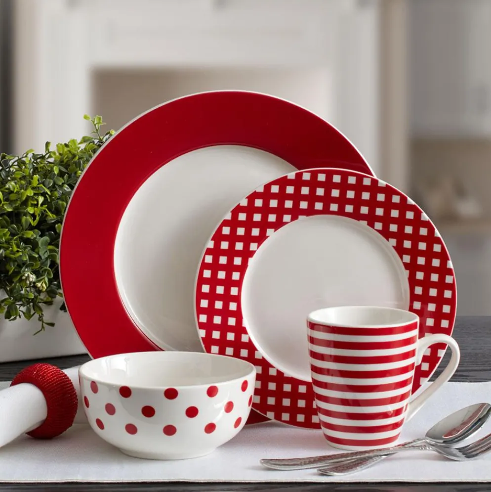 Kenna Red 16 Piece Dinnerware Set, Service for 4