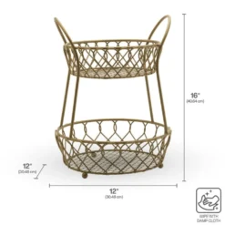 Lattice 2 Tier Matte Gold Countertop Basket