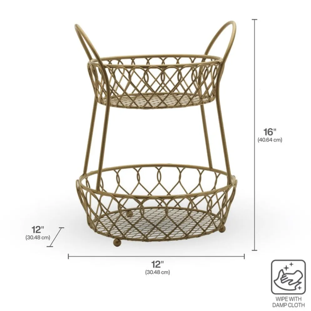 Lattice 2 Tier Matte Gold Countertop Basket