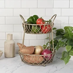 Lattice 2 Tier Matte Gold Countertop Basket