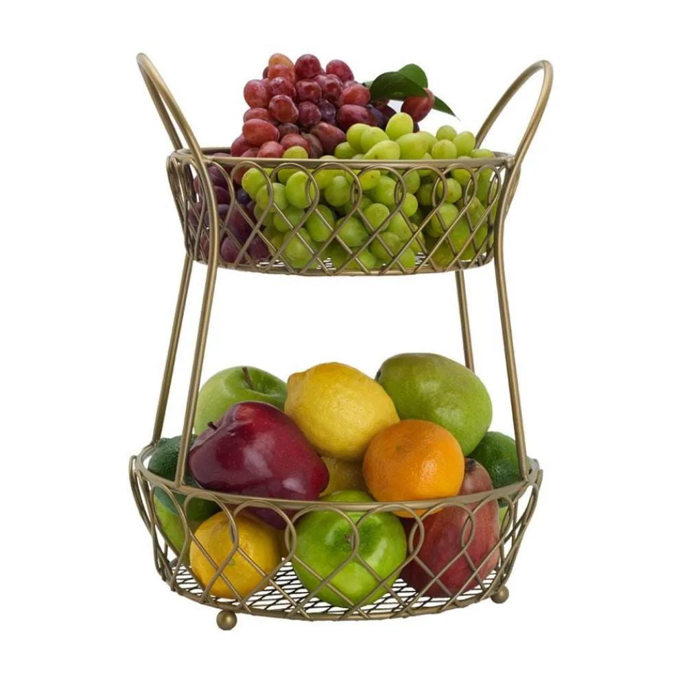Lattice 2 Tier Matte Gold Countertop Basket