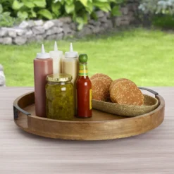 Lazy Susan Mango Wood Serve Tray, 18 Inch