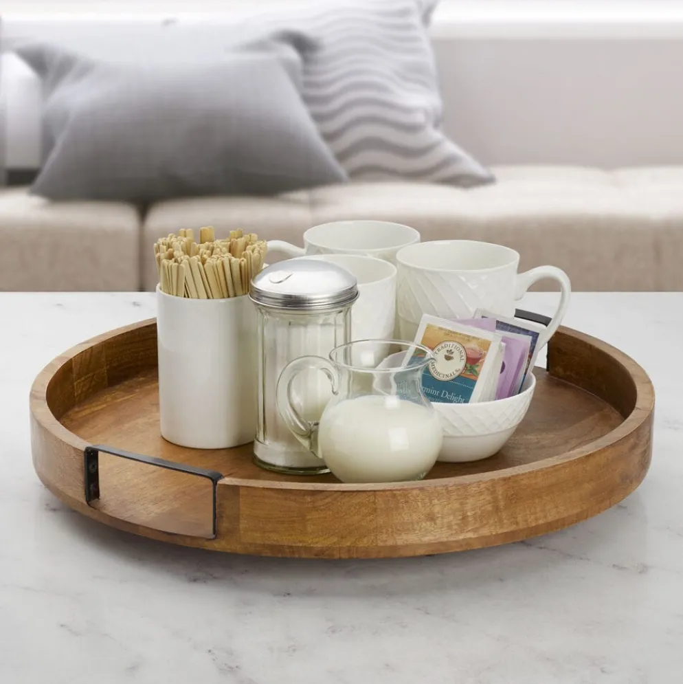 Lazy Susan Mango Wood Serve Tray, 18 Inch