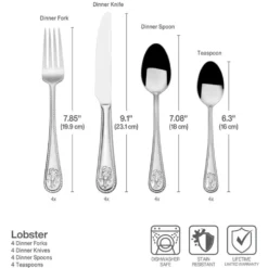 Lobster 16 Piece Flatware Set, Service for 4