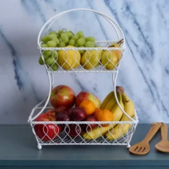 Loop And Lattice 2 Tier White Flatback Storage Basket