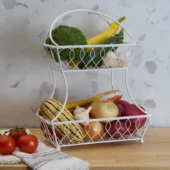 Loop And Lattice 2 Tier White Flatback Storage Basket