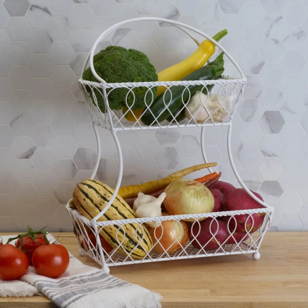 Loop And Lattice 2 Tier White Flatback Storage Basket