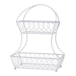 Loop And Lattice 2 Tier White Flatback Storage Basket