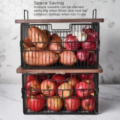 Madam Grid Stacking and Nesting Basket with Mango Wood Lid
