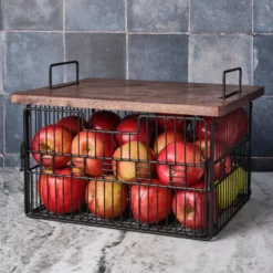 Madam Grid Stacking and Nesting Basket with Mango Wood Lid