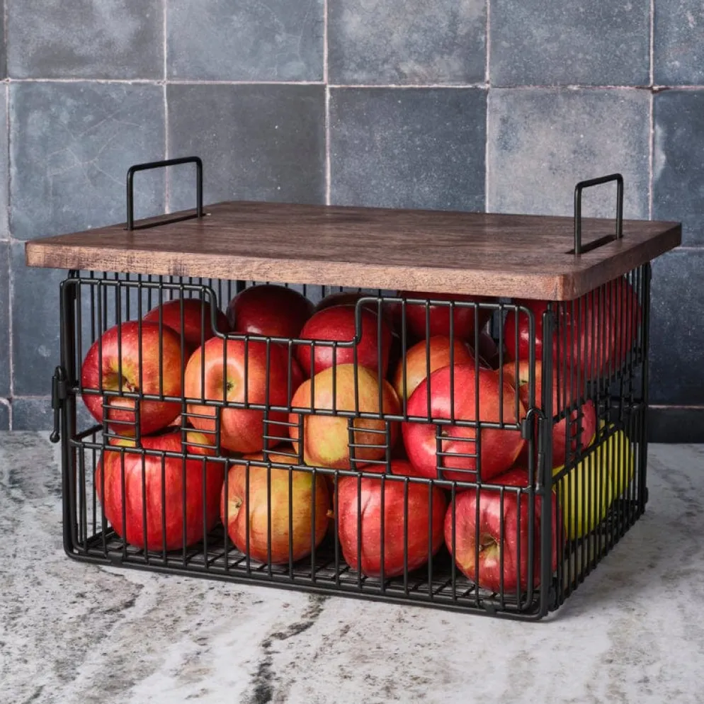 Madam Grid Stacking and Nesting Basket with Mango Wood Lid