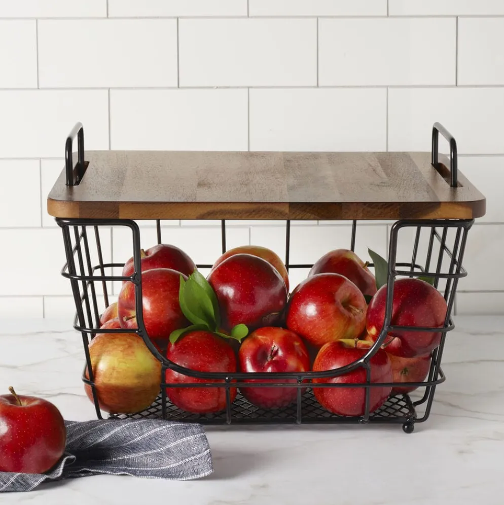 Madam Stacking And Nesting Basket with Acacia Lid