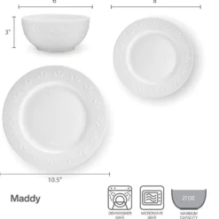 Maddy 12 Piece Dinnerware Set, Service for 4