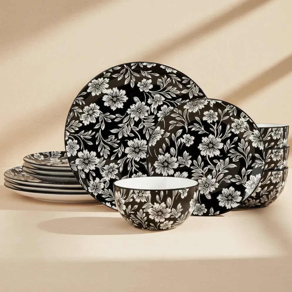 Midnight Blooms 12 Piece Dinnerware Set, Service for 4