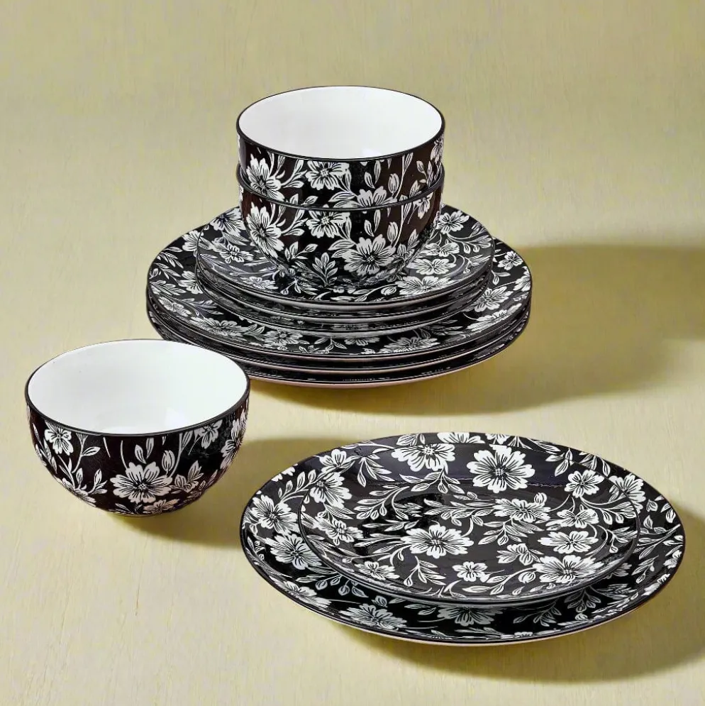 Midnight Blooms 12 Piece Dinnerware Set, Service for 4