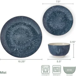 Mist 12 Piece Dinnerware Set, Service for 4