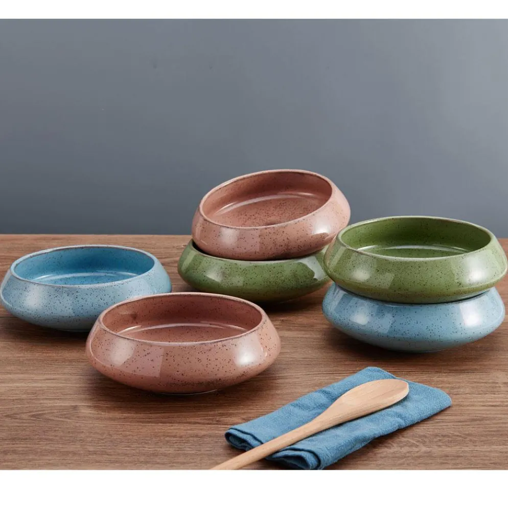 Modern Set of 6 Speckled Bowls, Assorted