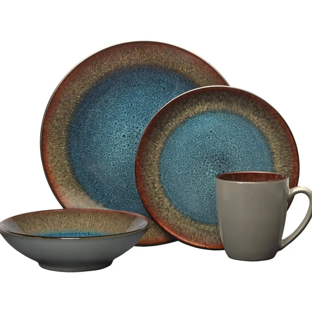 Monroe Blue 16 Piece Dinnerware Set, Service for 4