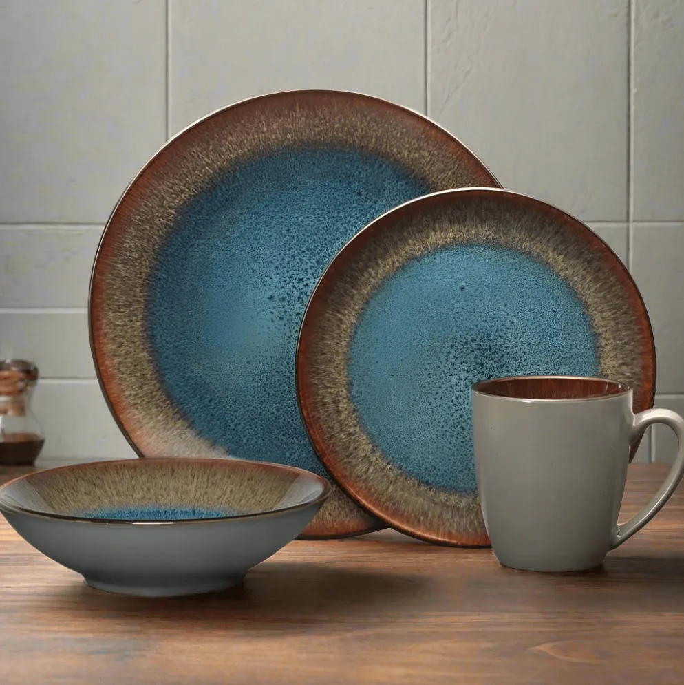Monroe Blue 16 Piece Dinnerware Set, Service for 4