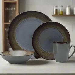 Monroe Gray 16 Piece Dinnerware Set, Service for 4