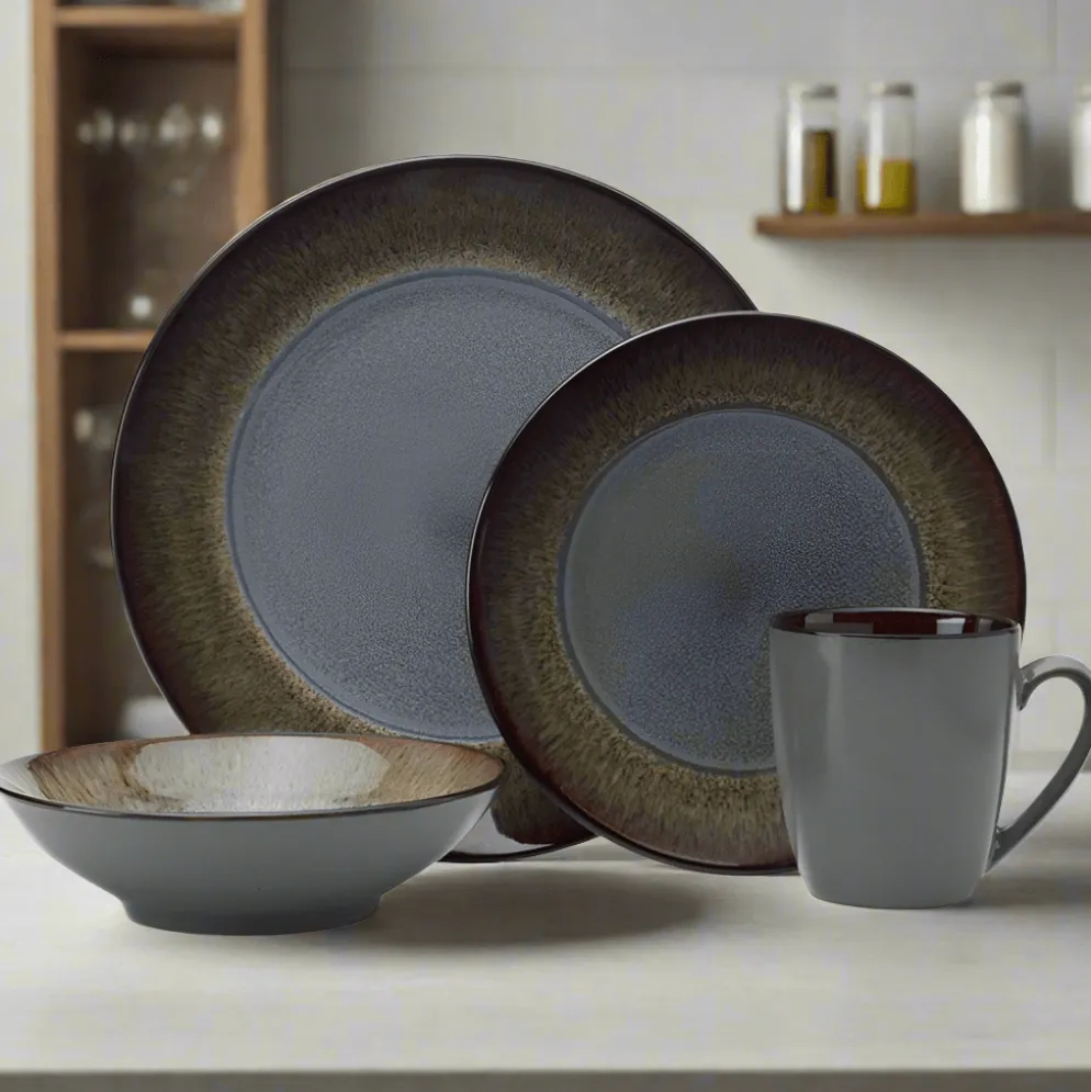 Monroe Gray 16 Piece Dinnerware Set, Service for 4