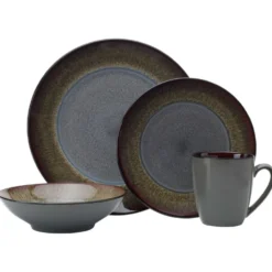 Monroe Gray 16 Piece Dinnerware Set, Service for 4