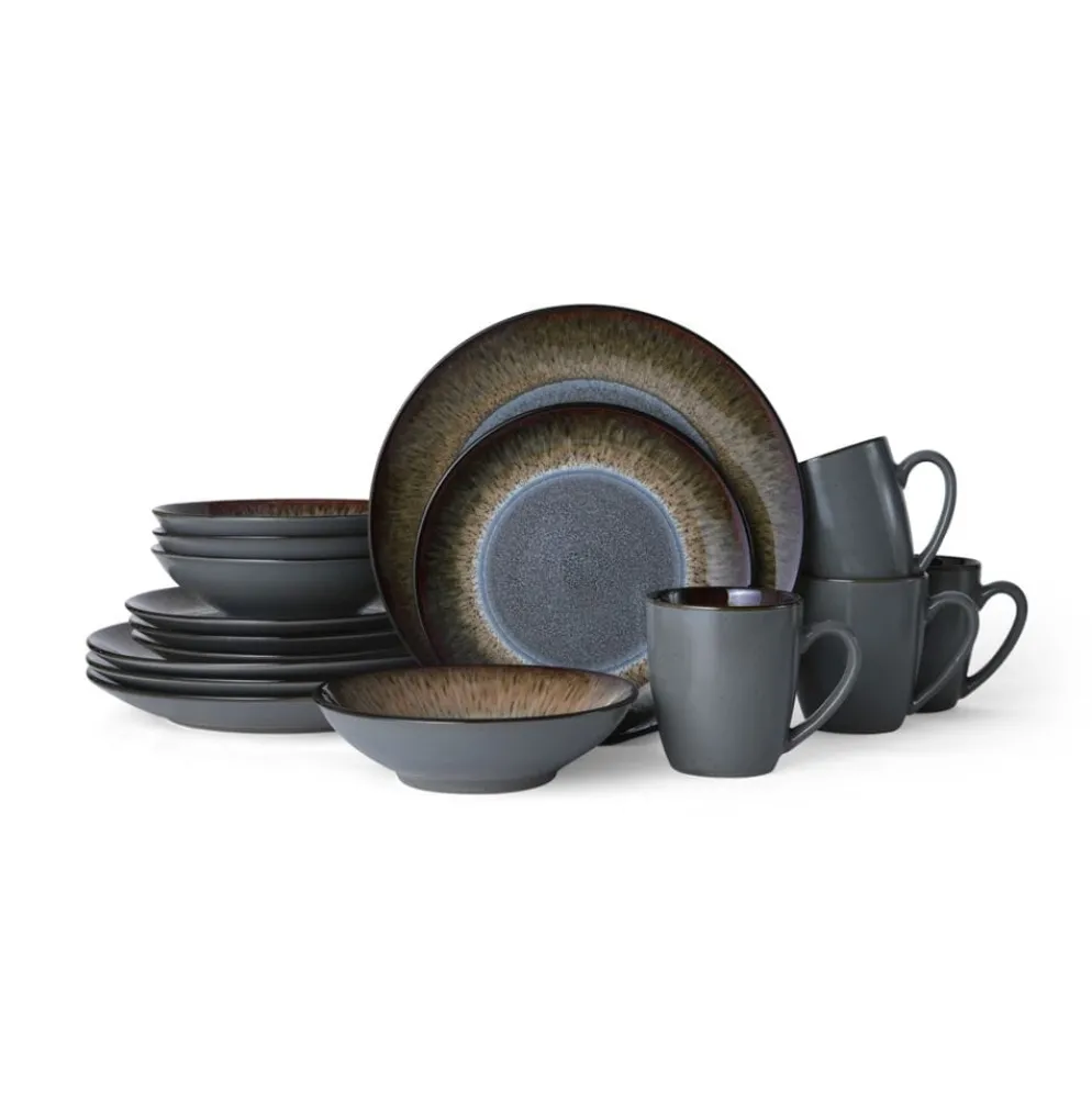Monroe Gray 16 Piece Dinnerware Set, Service for 4