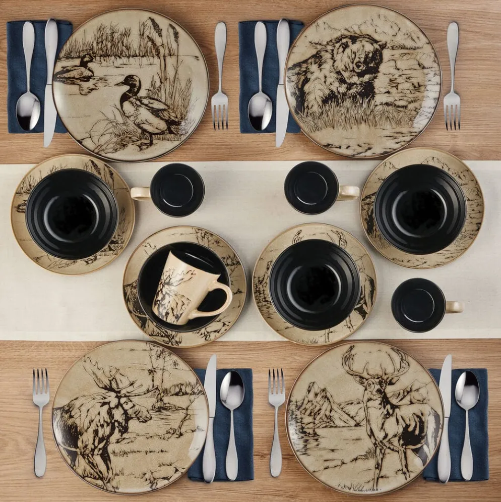 Mossy Oak Animal Print 16 Piece Dinnerware Set, Service for 4