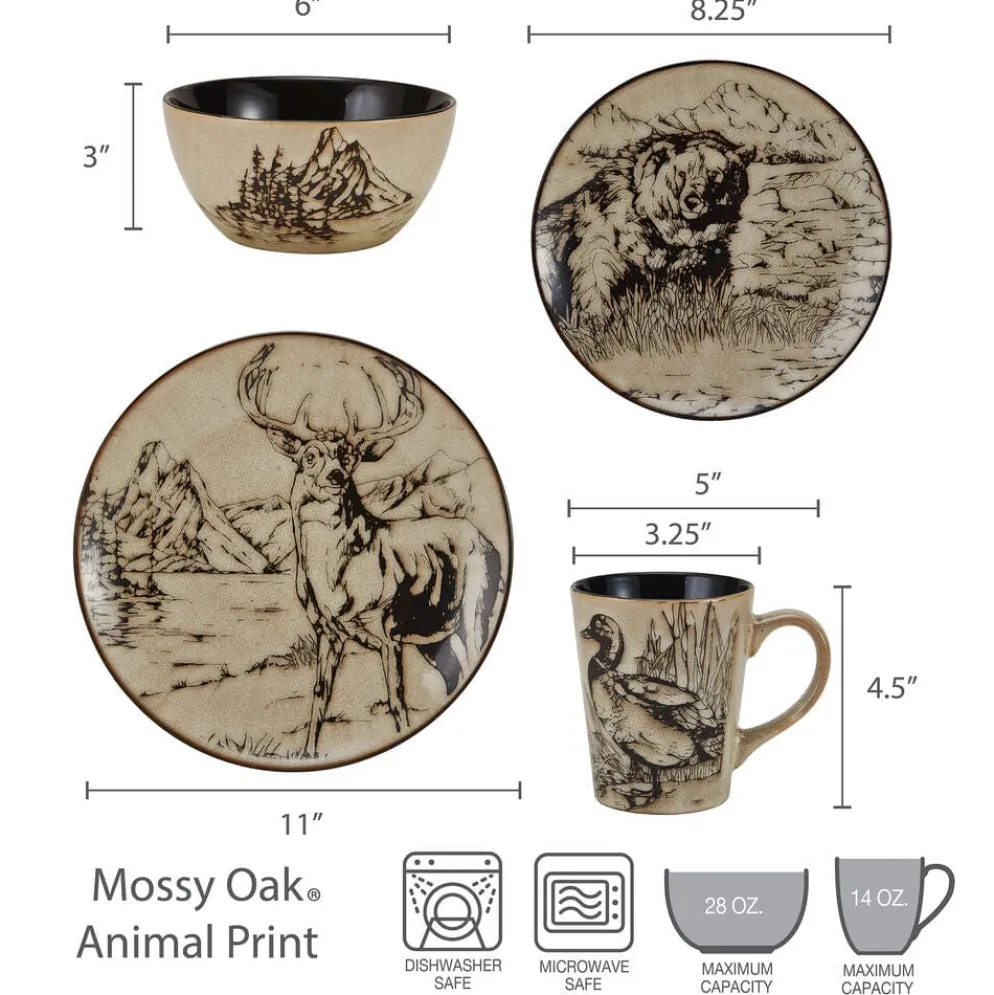 Mossy Oak Animal Print 16 Piece Dinnerware Set, Service for 4
