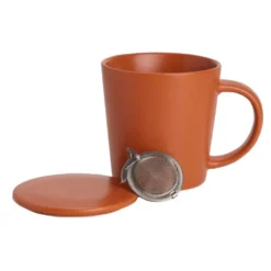 Orange Tea Mug with Infuser and Lid