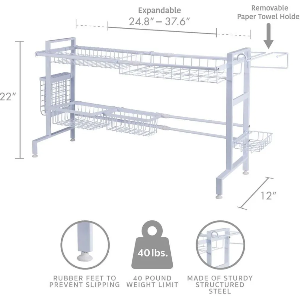 Over the Sink 2 Tier Expandable Organizer Dish Drying Rack