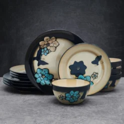 Painted Butterfly Blue 12 Piece Dinnerware Set, Service for 4