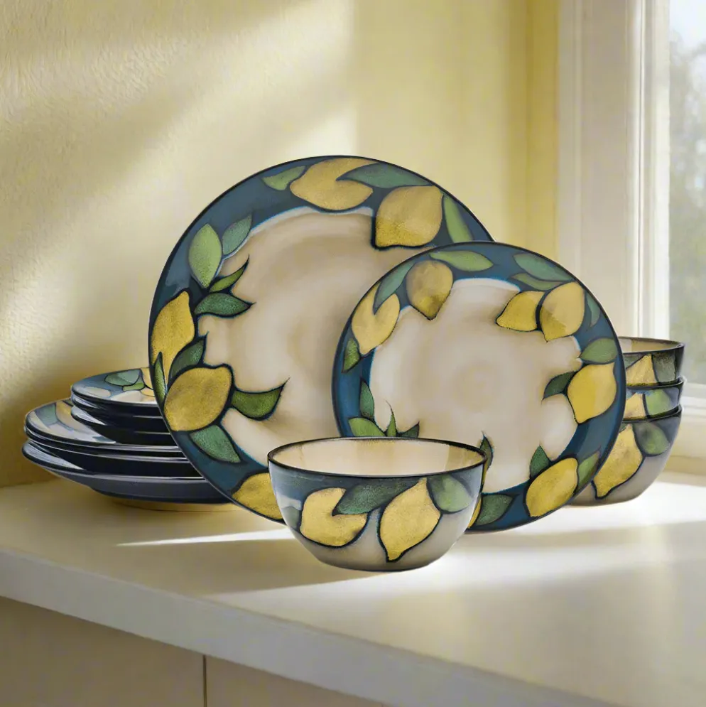 Painted Lemons 12 Piece Dinnerware Set, Service for 4