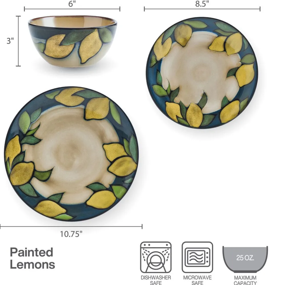 Painted Lemons 12 Piece Dinnerware Set, Service for 4