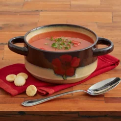 Painted Poppies Double Handled Soup Bowl
