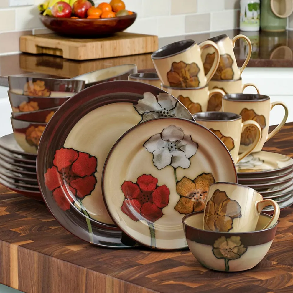 Painted Poppies 32 Piece Dinnerware Set, Service for 8