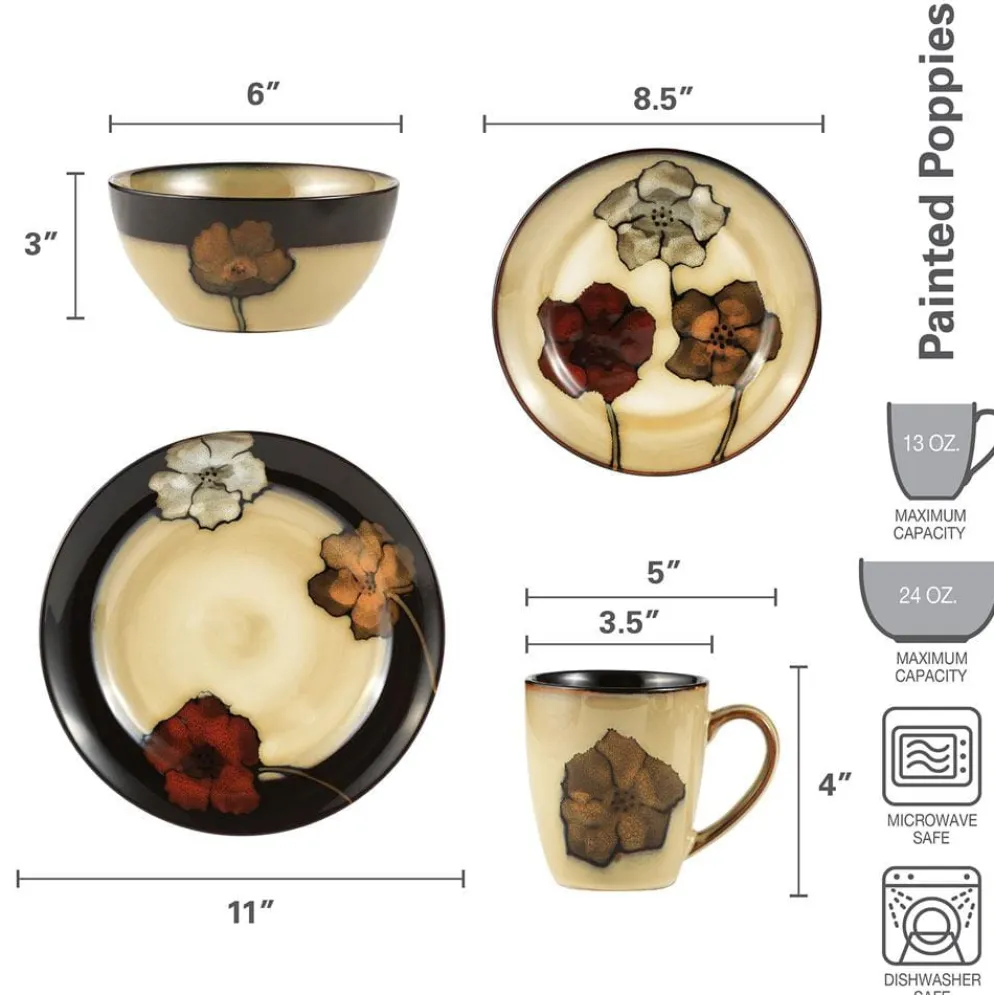 Painted Poppies 32 Piece Dinnerware Set, Service for 8