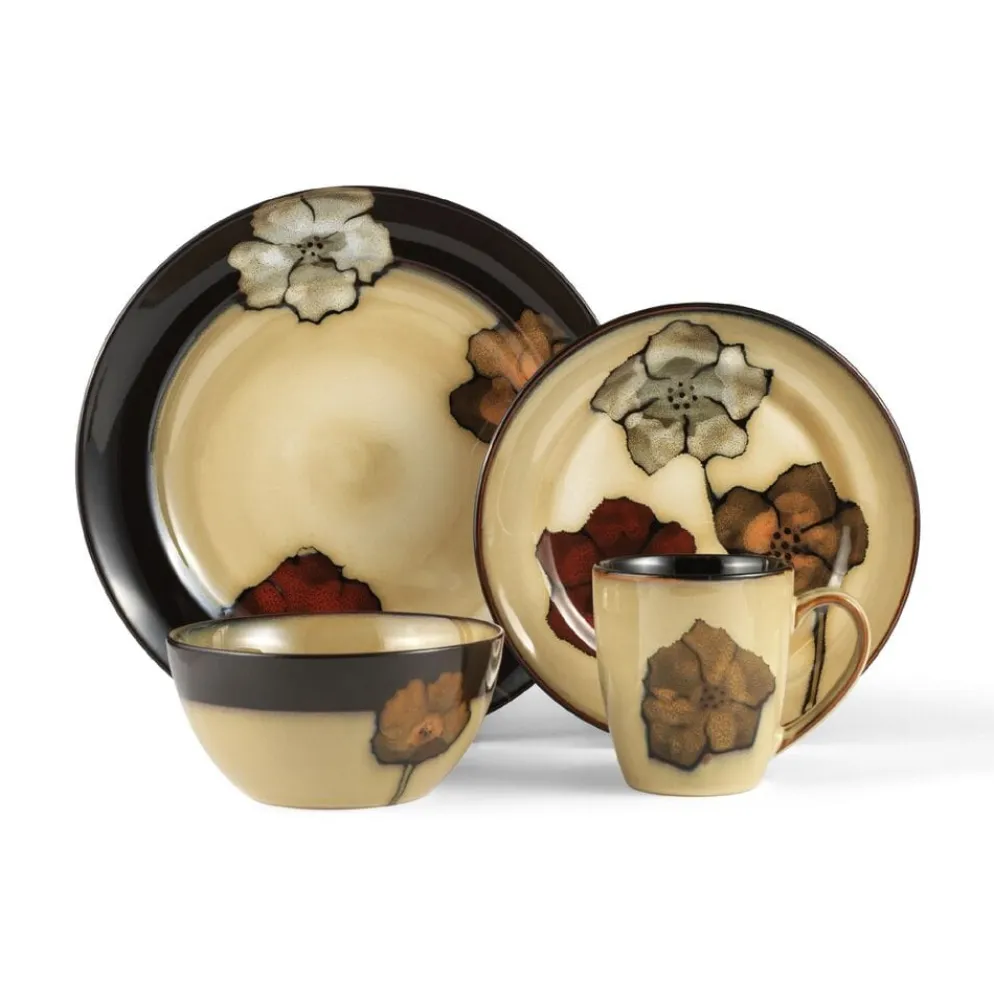 Painted Poppies 16 Piece Dinnerware Set, Service for 4