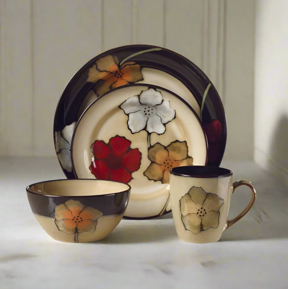 Painted Poppies 16 Piece Dinnerware Set, Service for 4