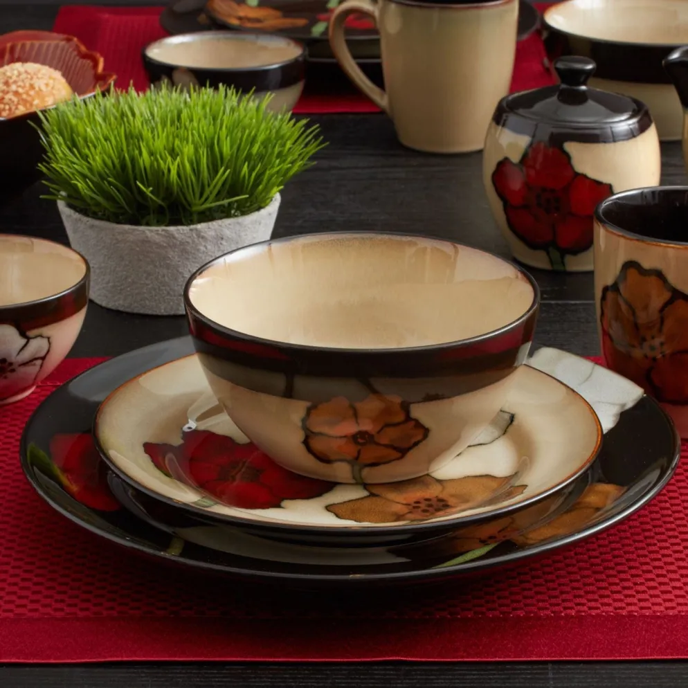 Painted Poppies 16 Piece Dinnerware Set, Service for 4