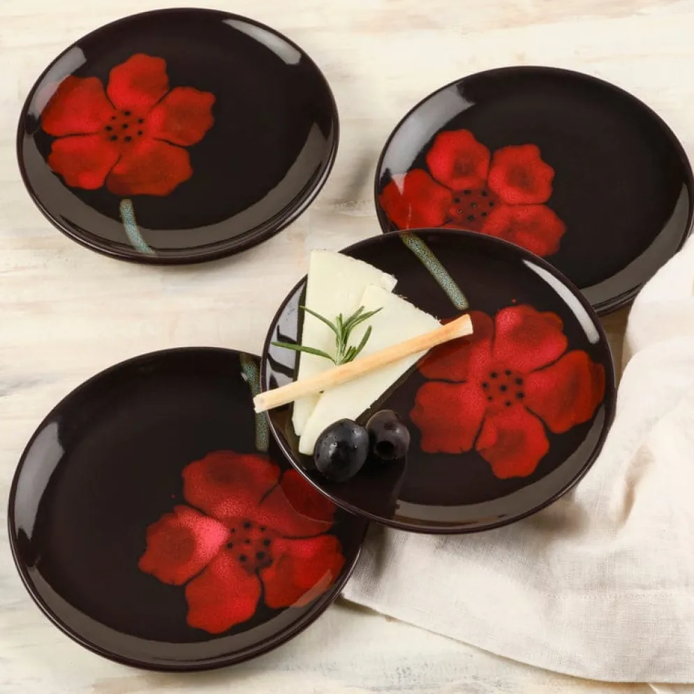 Painted Poppies Set of 4 Appetizer Plates