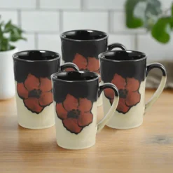Painted Poppies Set of 4 Latte Mugs