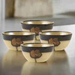 Painted Poppies Set of 4 Soup Cereal Bowls