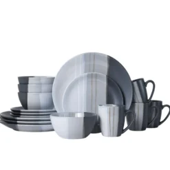 Parker Gray 16 Piece Dinnerware Set, Service for 4