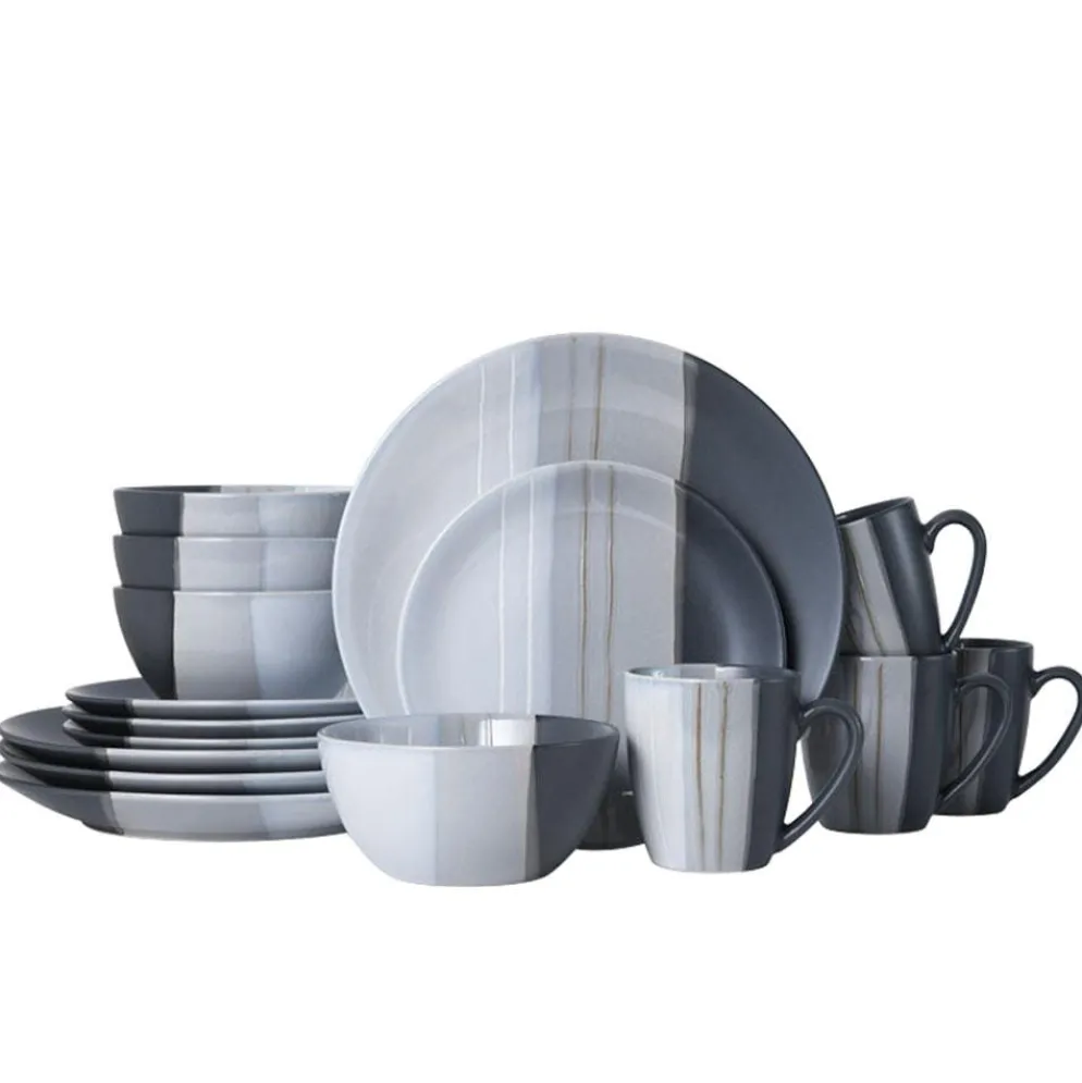 Parker Gray 16 Piece Dinnerware Set, Service for 4