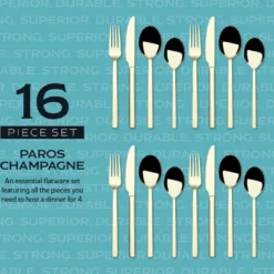 Paros Champagne Forged 16 Piece Flatware Set, Service for 4