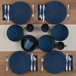 Pierce Blue 16 Piece Dinnerware Set, Service for 4