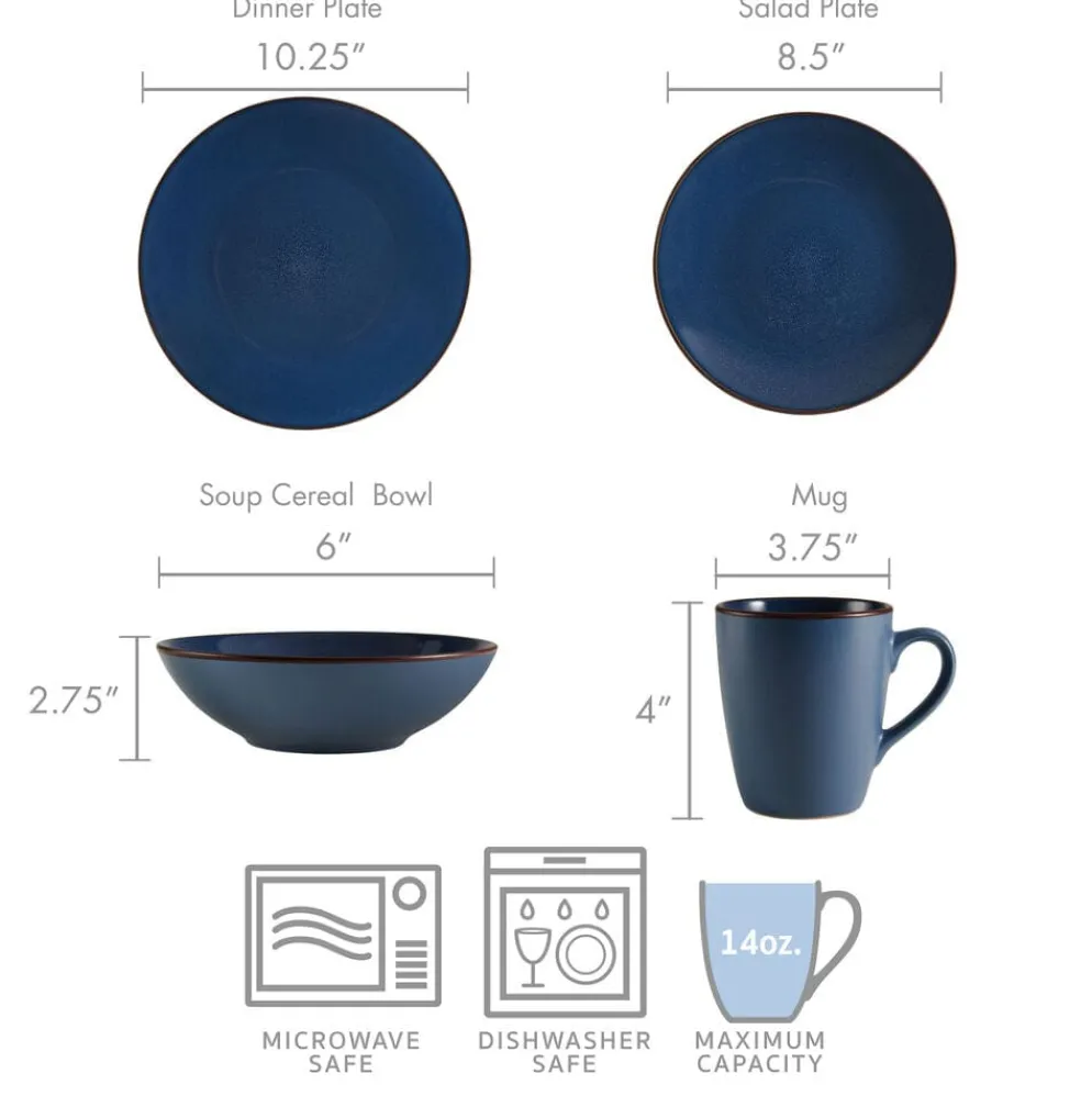 Pierce Blue 16 Piece Dinnerware Set, Service for 4