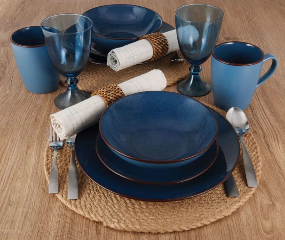 Pierce Blue 16 Piece Dinnerware Set, Service for 4